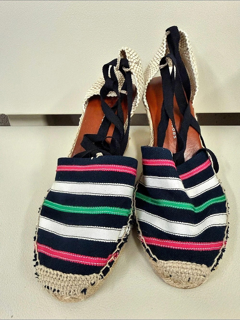 Marc by Marc Jacobs Striped Canvas Ankle-Tie Espadrille Wedge Sandals Striped - Picture 2 of 7